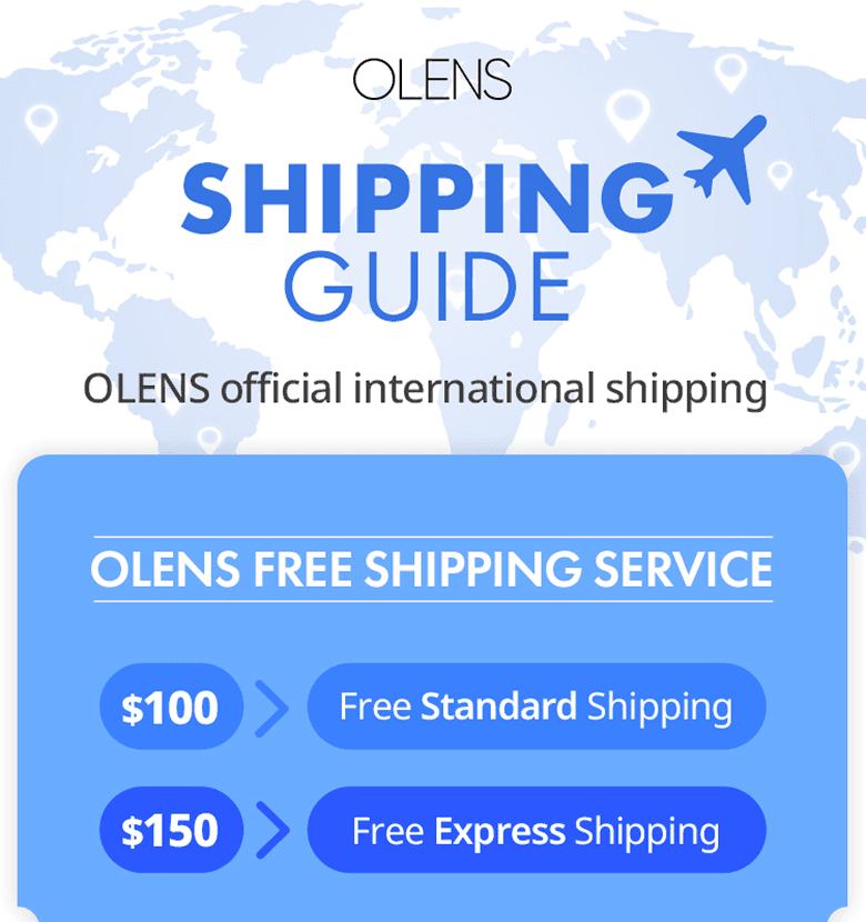 OLENS international shipping guide: Free standard shipping over $100, free express shipping over $150