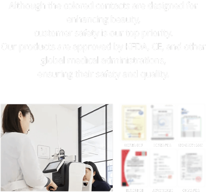 OLENS ensures safety and quality of colored contacts with global medical certifications from KFDA, CE, FDA, and more